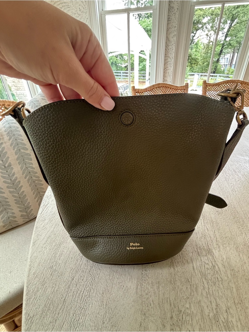 Polo By Ralph Lauren Dark Green Leather Bucket Bag